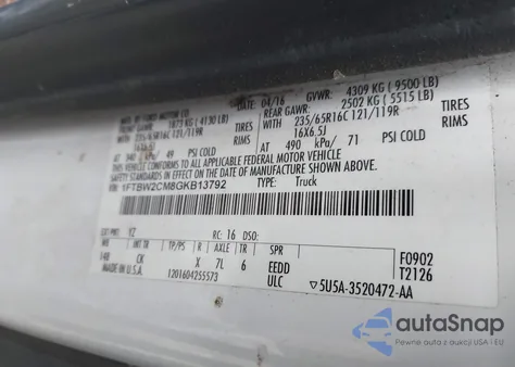 2016 Ford Transit-350 z USA, uszkodzony, nr VIN 1FTBW2CM8GKB13792